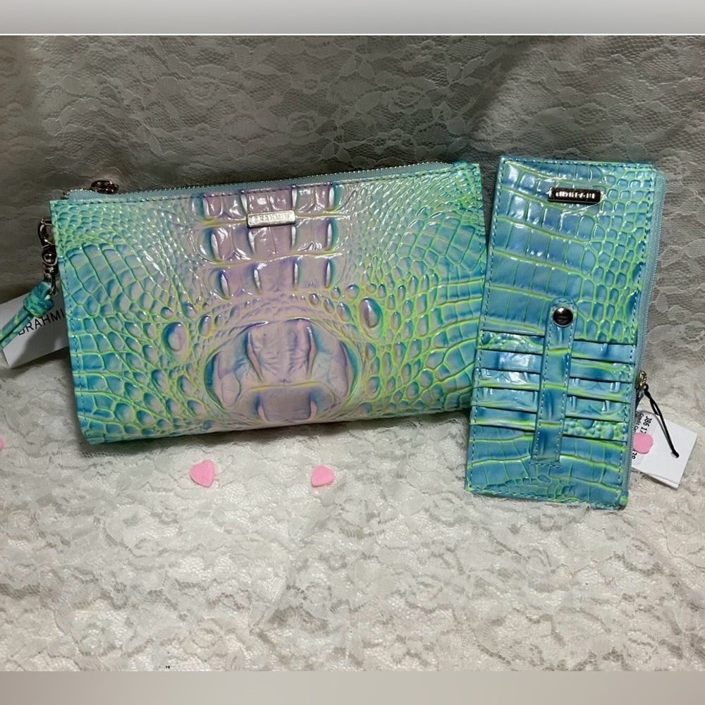 NWT 2 Pc Brahmin COTTON CANDY Melbourne, CLUTCH, CR CARD WALLET